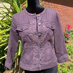 Unusual details on dressy denim jacket!!